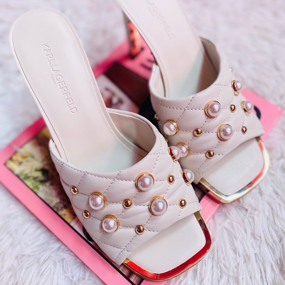 Karl Lagerfeld Paris Amina Pearl Studded Quilt Stitched Sandals - Picture 5 of 10